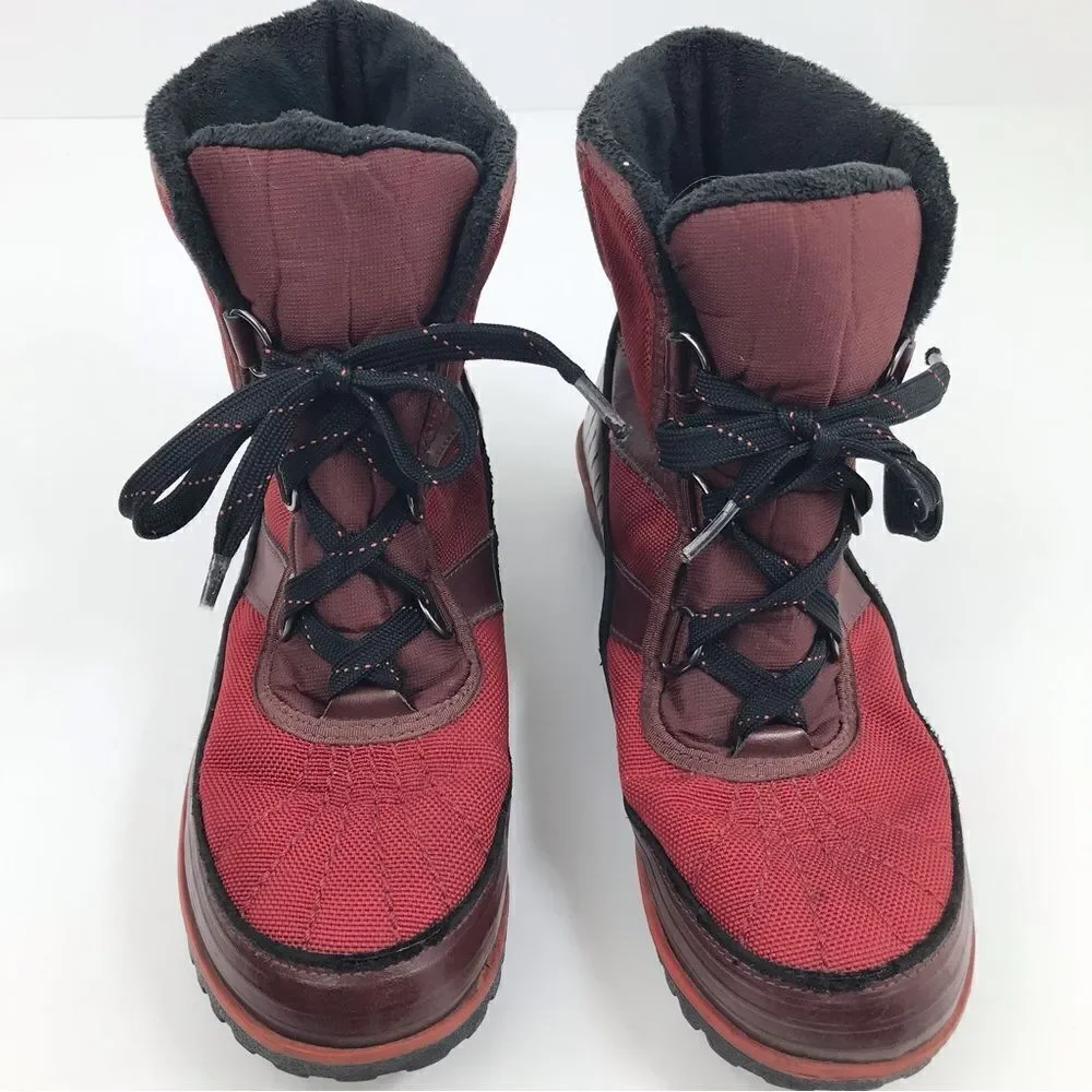 Sorel Tivoli Red Black Waterproof Insulated Lace Up Ankle Boots